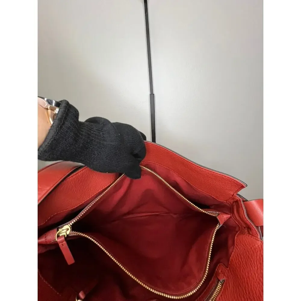 Tory Burch Gemini Link Belted Hobo Red Pebbled Leather Shoulder Bag